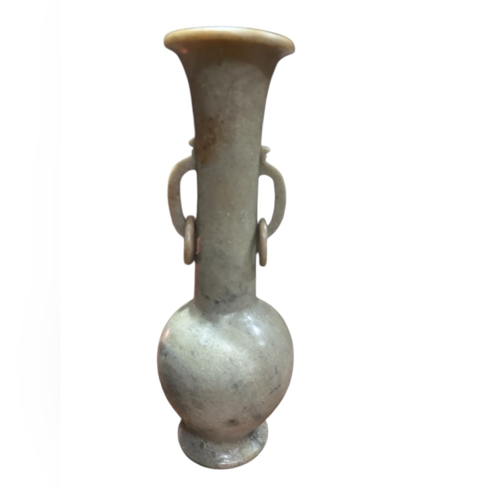 Vintage green soapstone Chinese carved vase 12”
